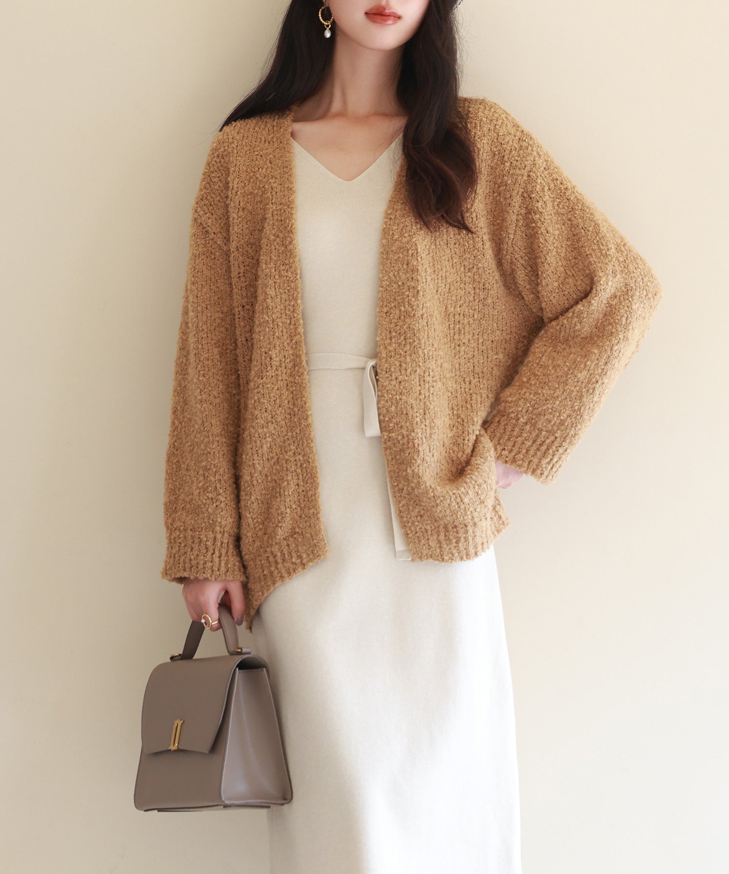 ドロップショルダーニットカーディガンsdpxyf6576 ブラウン