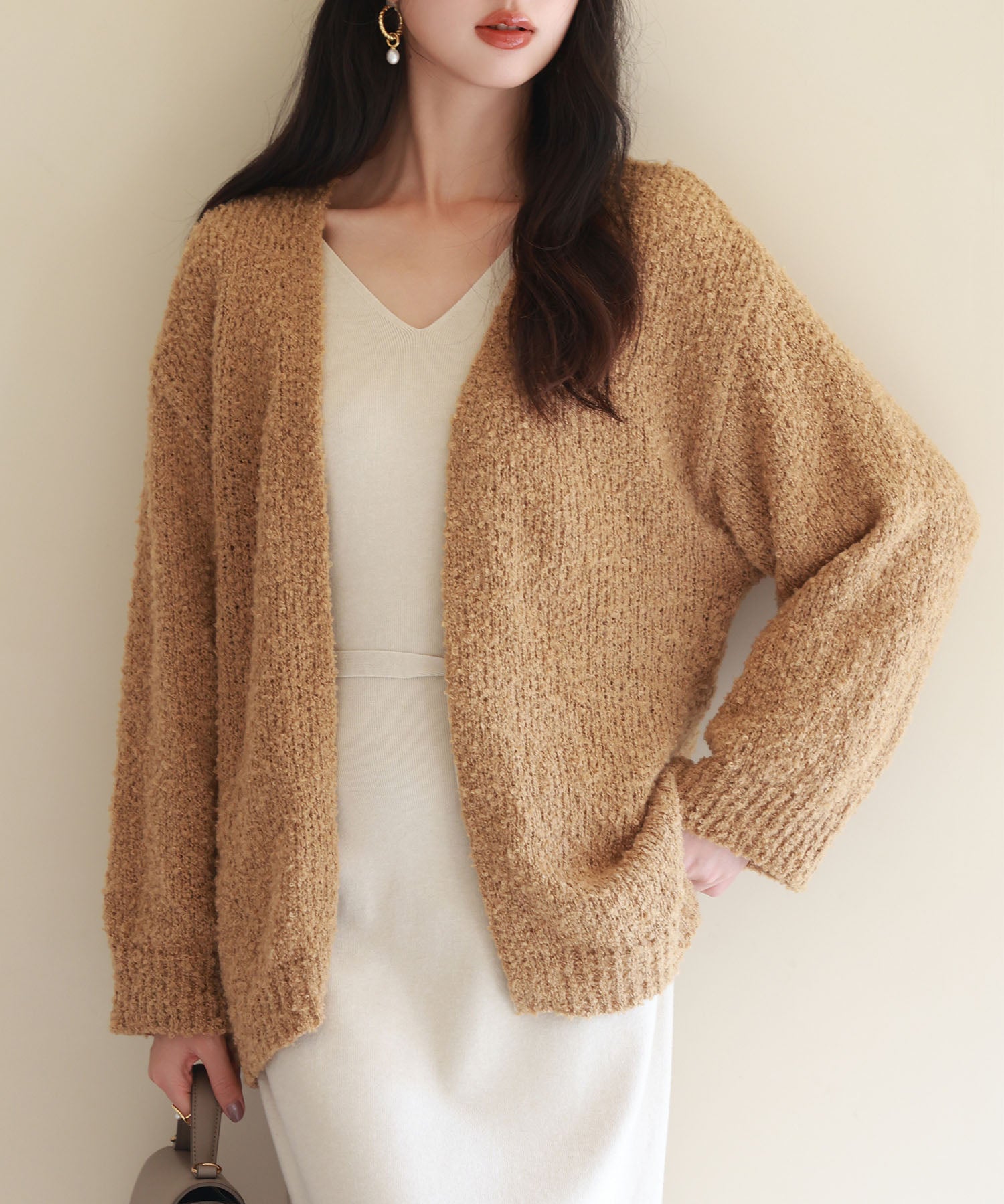 ドロップショルダーニットカーディガンsdpxyf6576 ブラウン