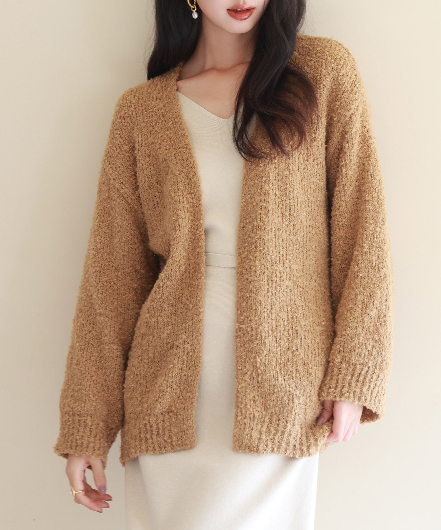 ドロップショルダーニットカーディガンsdpxyf6576 ブラウン