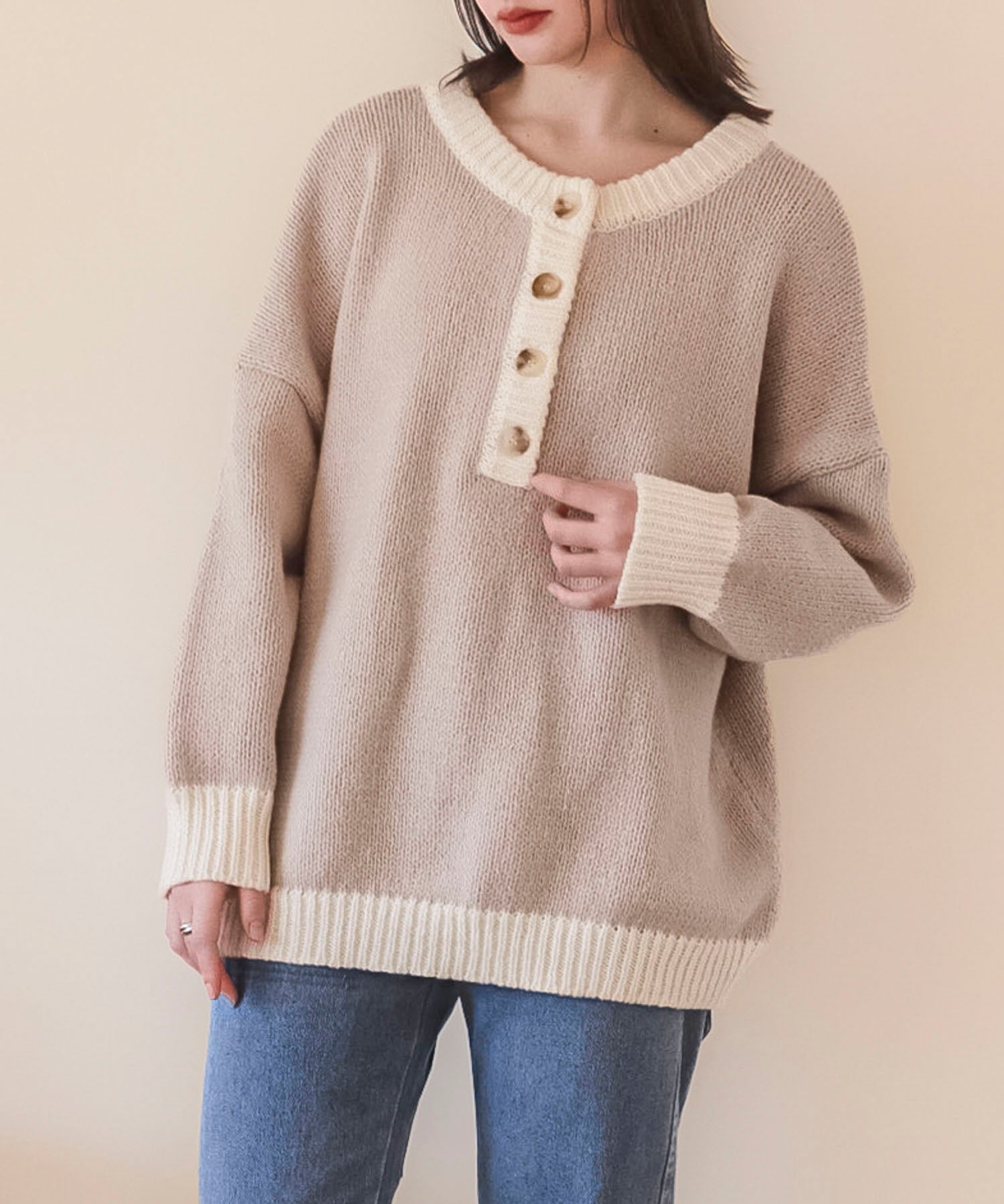 前後2way配色ニットプルオーバーsdpxyf6579 ベージュ