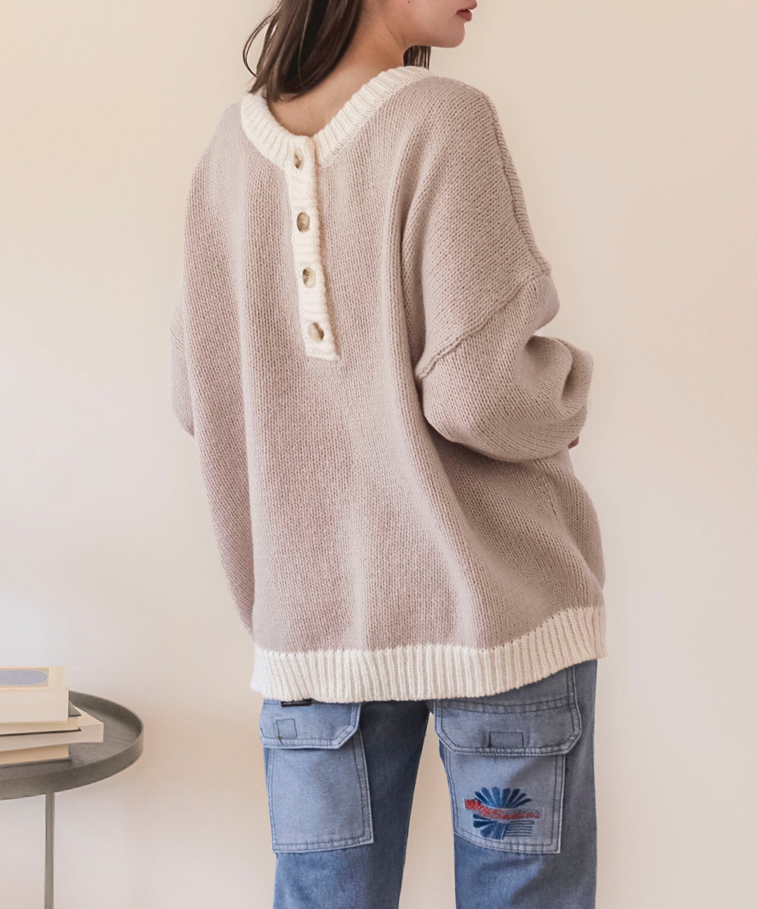 前後2way配色ニットプルオーバーsdpxyf6579 ベージュ