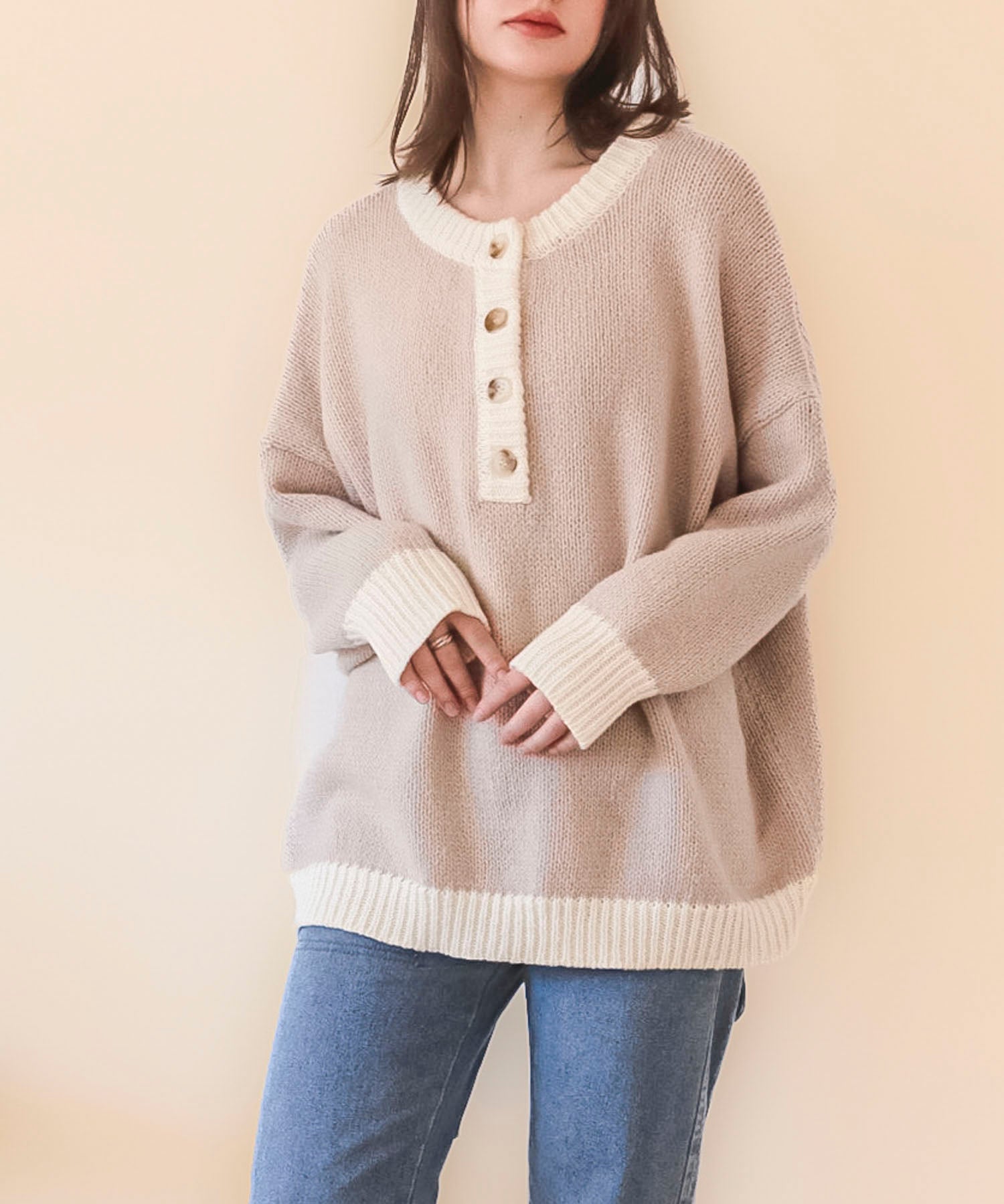 前後2way配色ニットプルオーバーsdpxyf6579 ベージュ