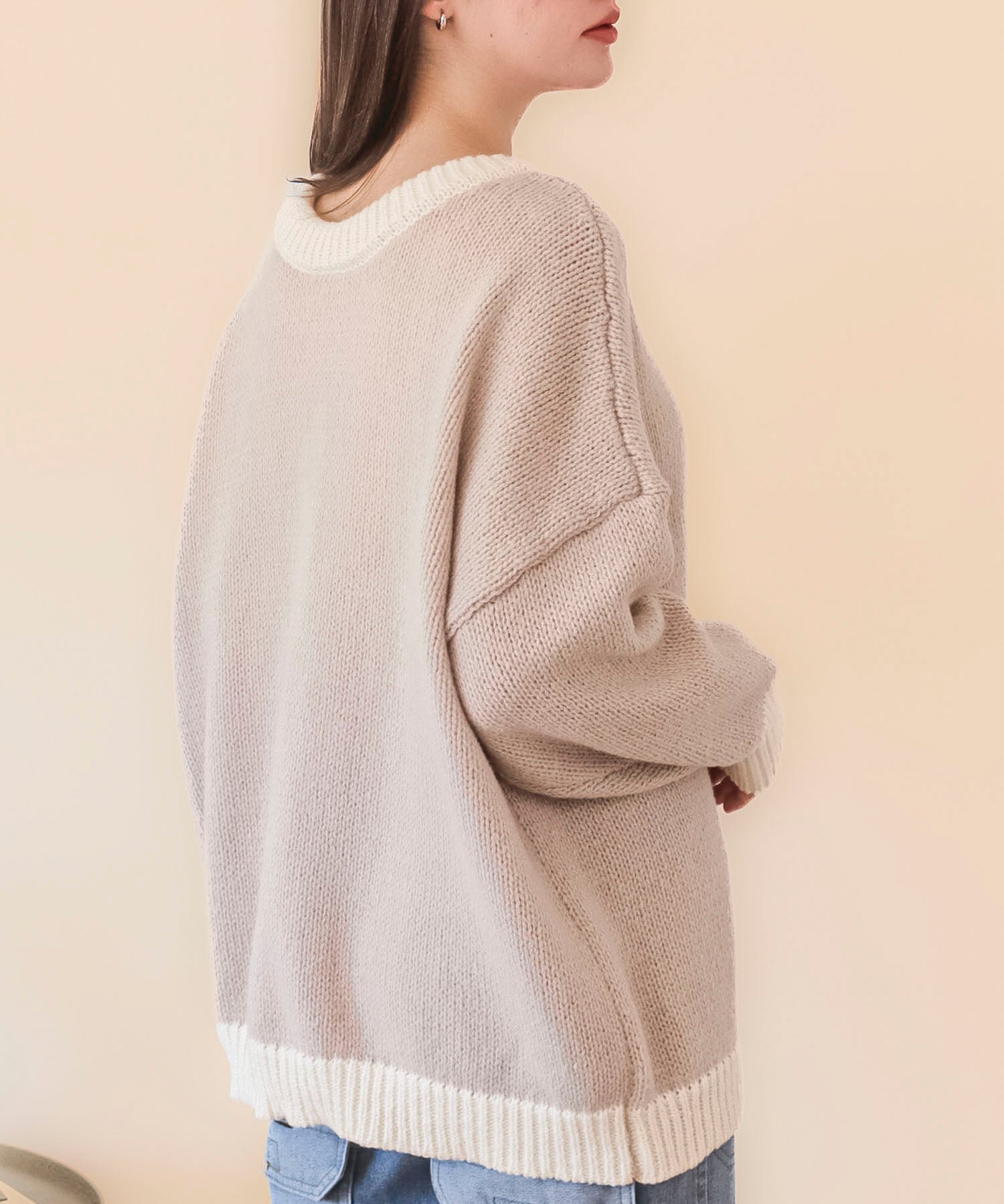 前後2way配色ニットプルオーバーsdpxyf6579 ベージュ