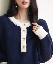 前後2way配色ニットプルオーバーsdpxyf6579 ネイビー