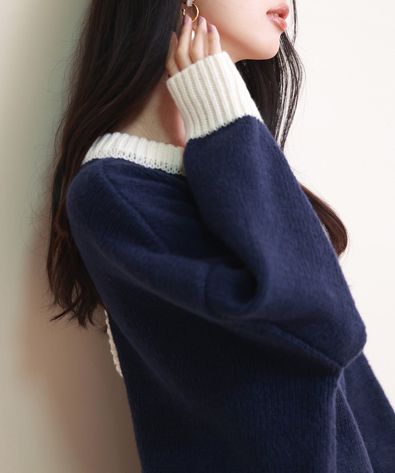 前後2way配色ニットプルオーバーsdpxyf6579 ネイビー