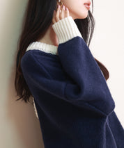前後2way配色ニットプルオーバーsdpxyf6579 ネイビー