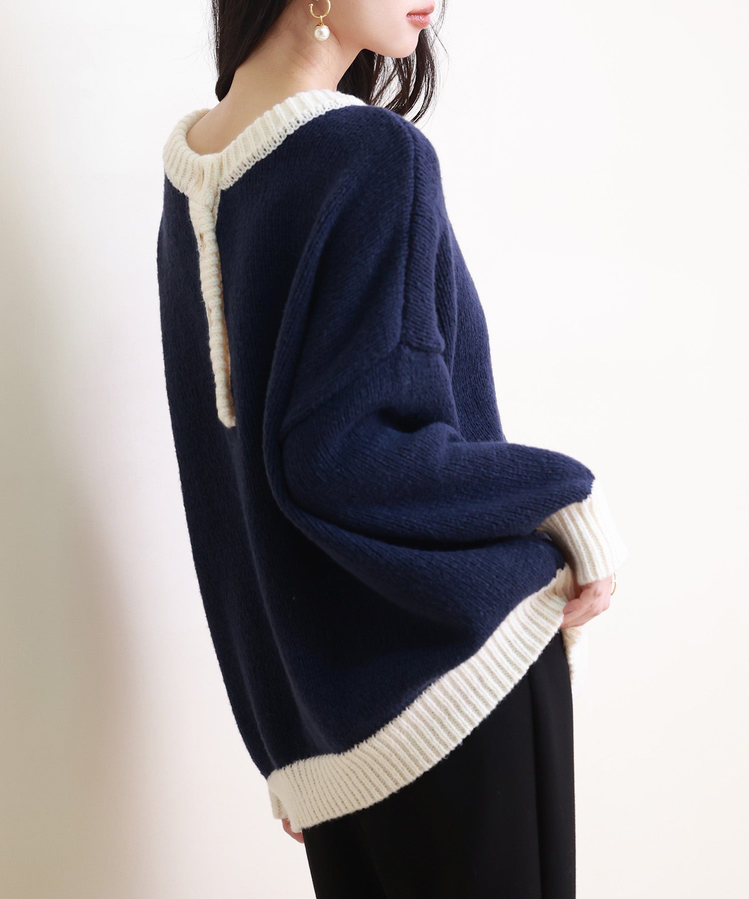 前後2way配色ニットプルオーバーsdpxyf6579 ネイビー