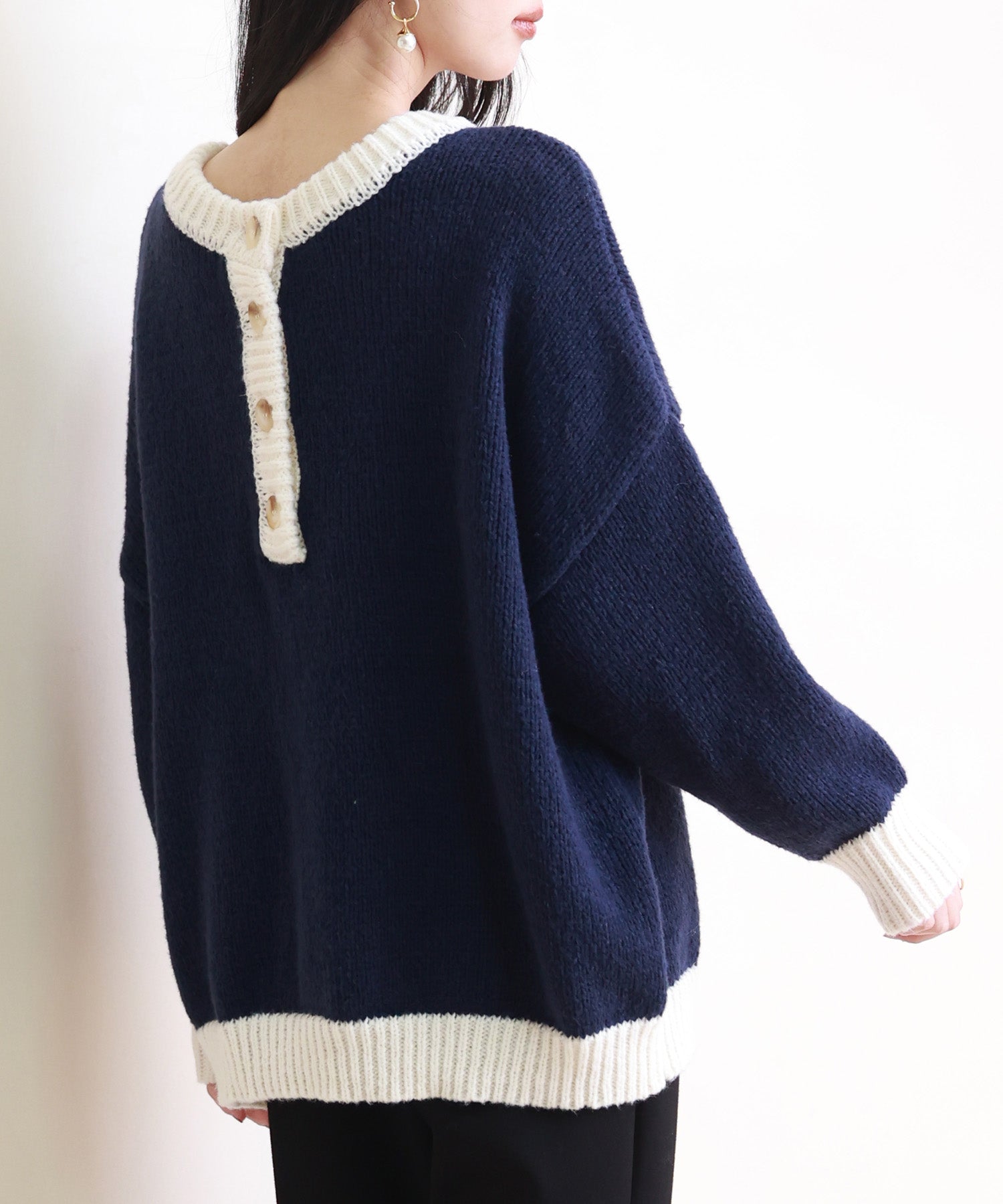 前後2way配色ニットプルオーバーsdpxyf6579 ネイビー