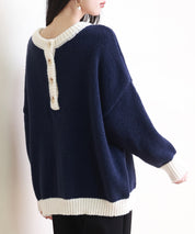 前後2way配色ニットプルオーバーsdpxyf6579 ネイビー