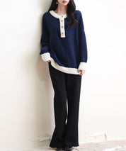 前後2way配色ニットプルオーバーsdpxyf6579 ネイビー