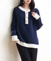前後2way配色ニットプルオーバーsdpxyf6579 ネイビー