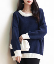 前後2way配色ニットプルオーバーsdpxyf6579 ネイビー