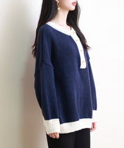 前後2way配色ニットプルオーバーsdpxyf6579 ネイビー