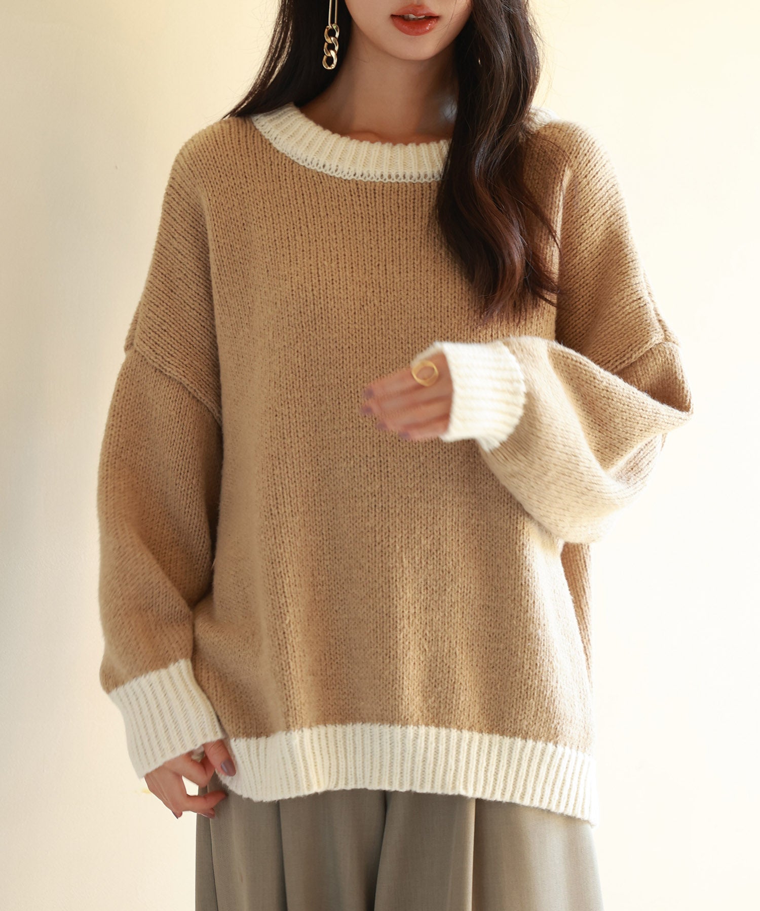 前後2way配色ニットプルオーバーsdpxyf6579 ブラウン