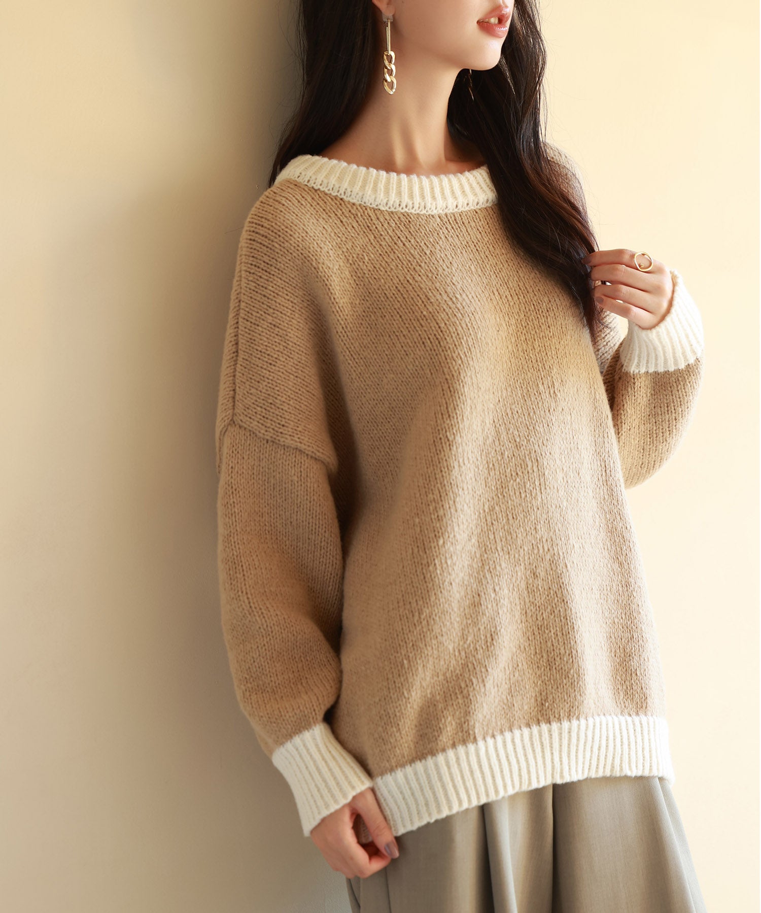 前後2way配色ニットプルオーバーsdpxyf6579 ブラウン