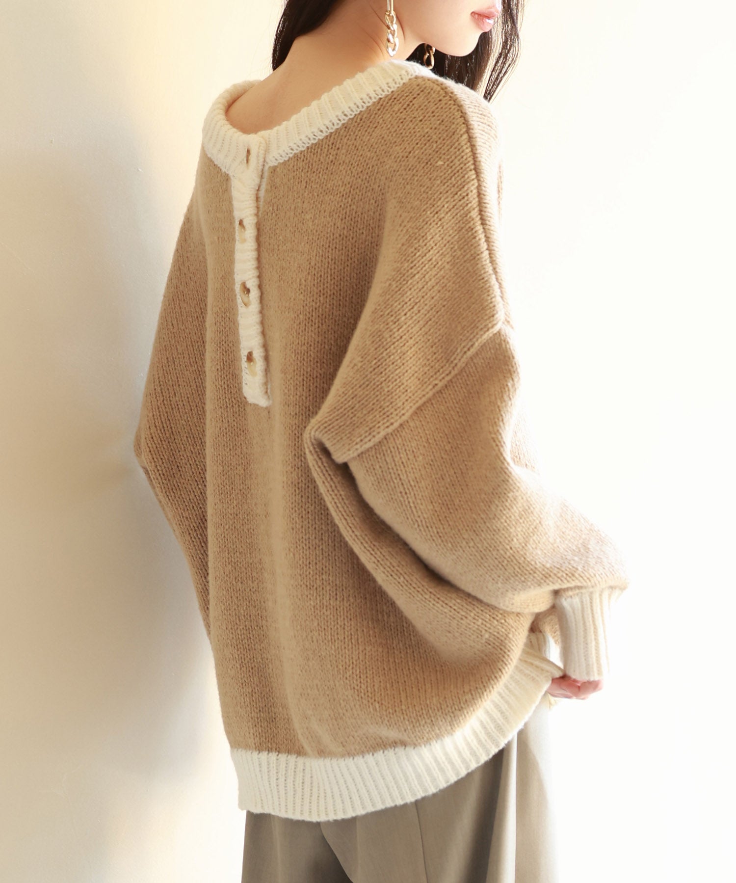 前後2way配色ニットプルオーバーsdpxyf6579 ブラウン