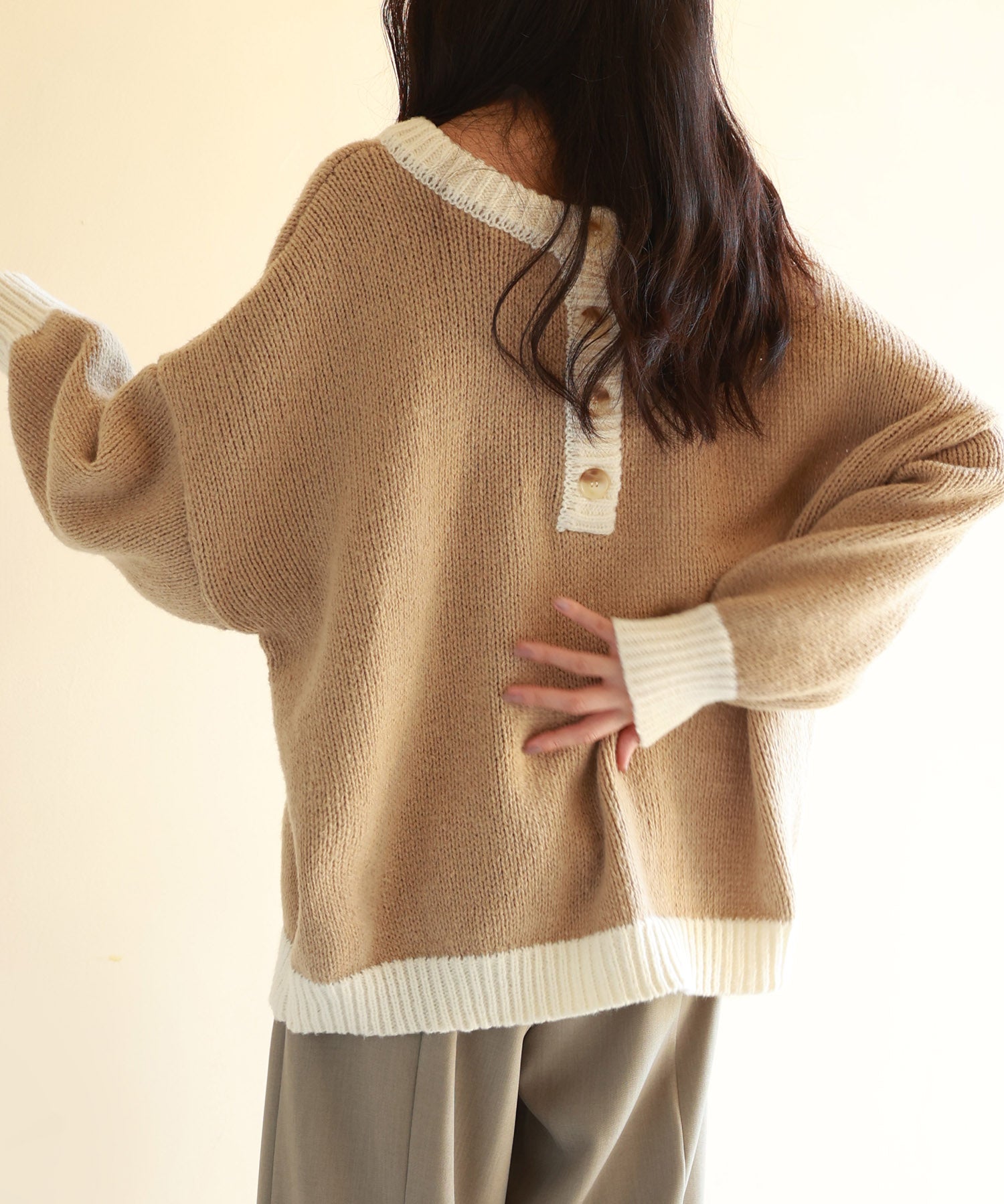 前後2way配色ニットプルオーバーsdpxyf6579 ブラウン