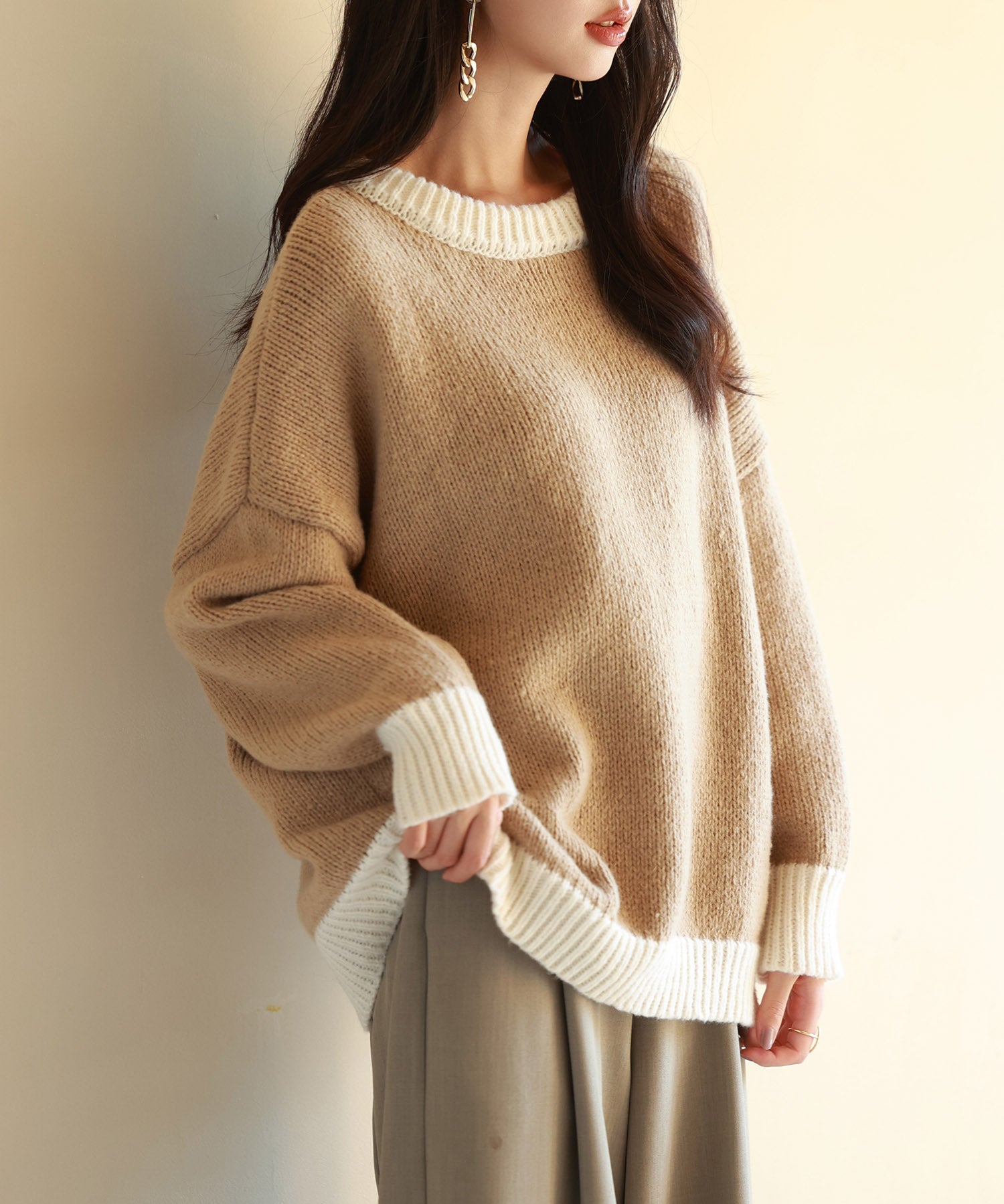 前後2way配色ニットプルオーバーsdpxyf6579 ブラウン