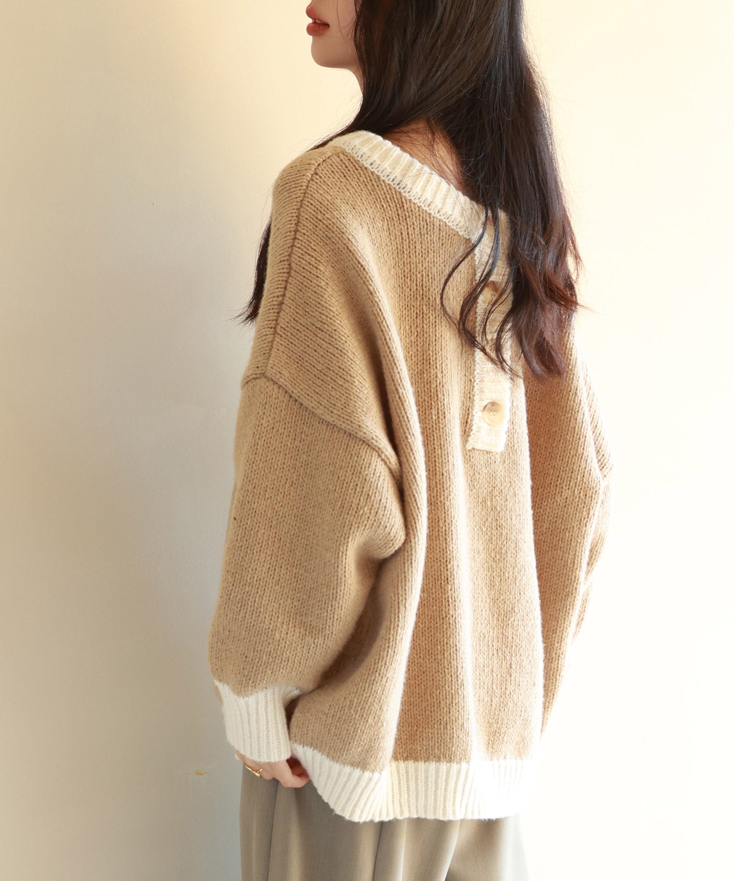 前後2way配色ニットプルオーバーsdpxyf6579 ブラウン