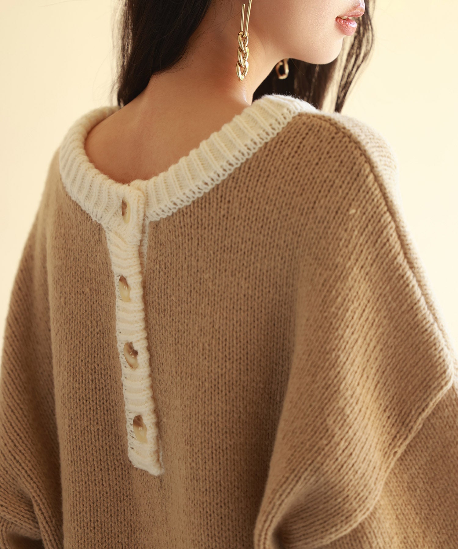 前後2way配色ニットプルオーバーsdpxyf6579 ブラウン