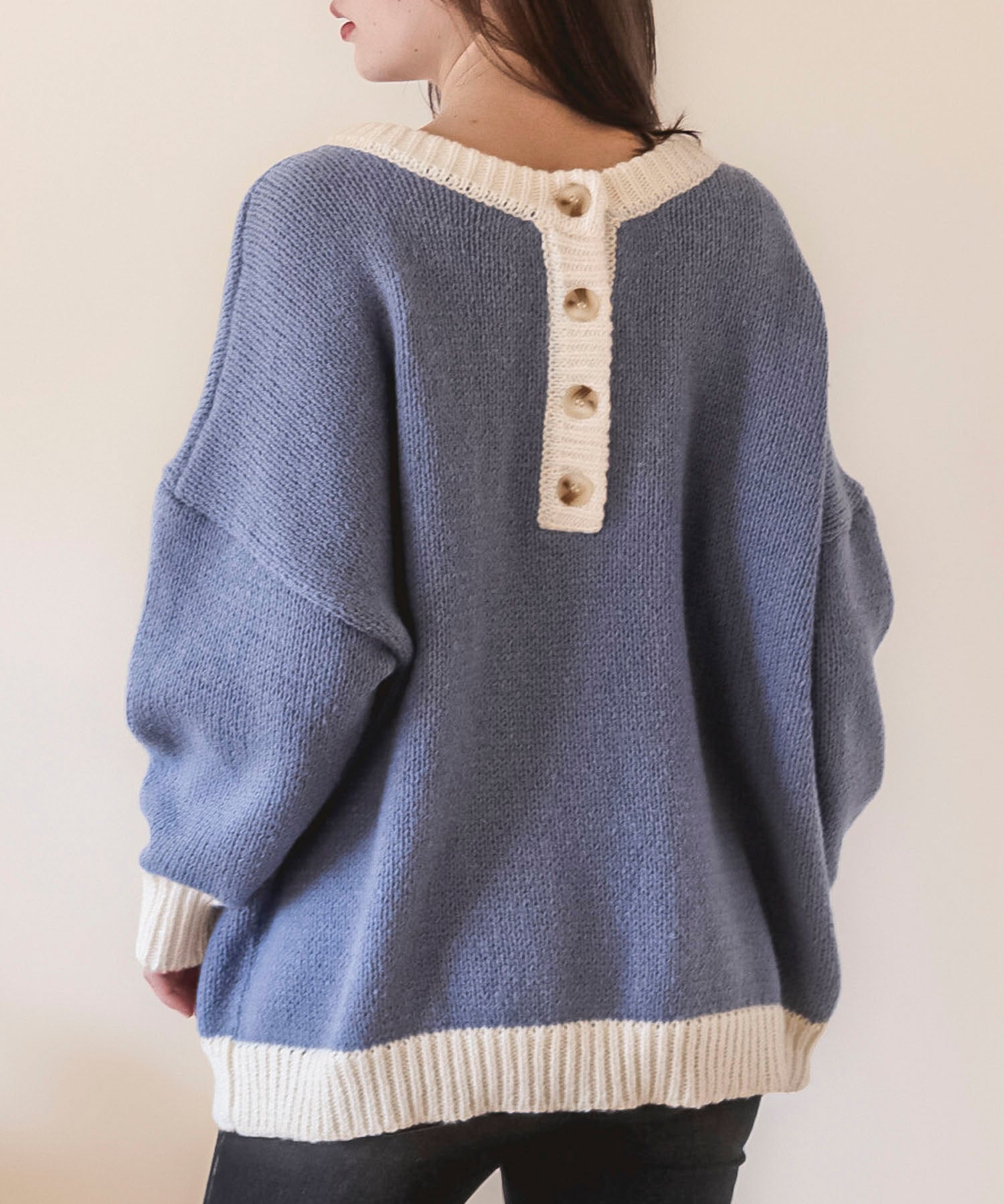前後2way配色ニットプルオーバーsdpxyf6579 ブルーグレー