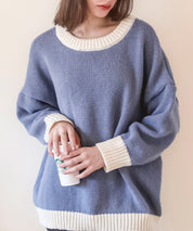 前後2way配色ニットプルオーバーsdpxyf6579 ブルーグレー