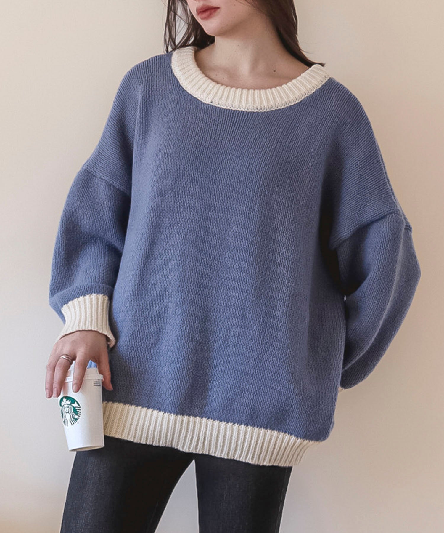 前後2way配色ニットプルオーバーsdpxyf6579 ブルーグレー
