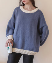 前後2way配色ニットプルオーバーsdpxyf6579 ブルーグレー
