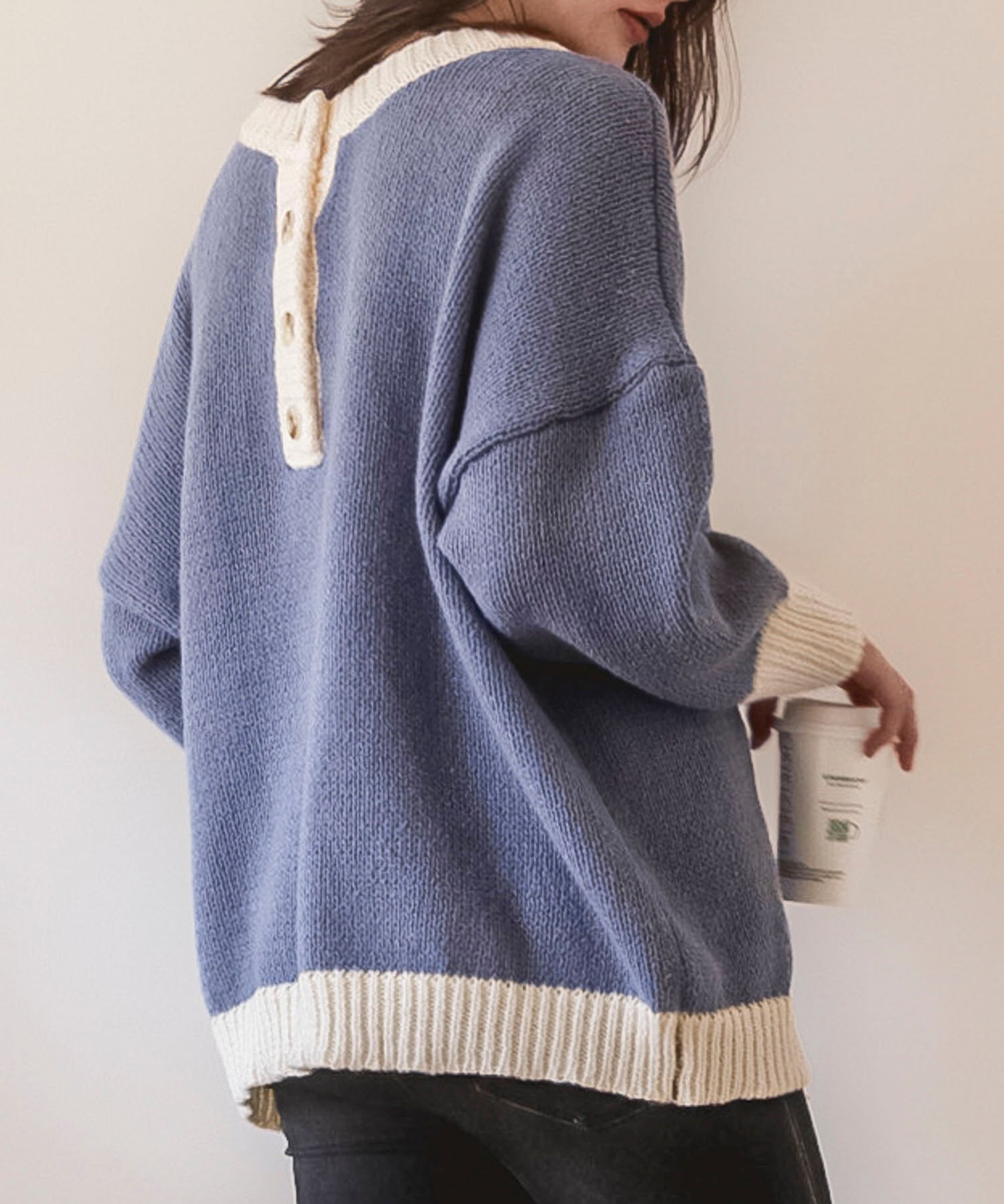 前後2way配色ニットプルオーバーsdpxyf6579 ブルーグレー
