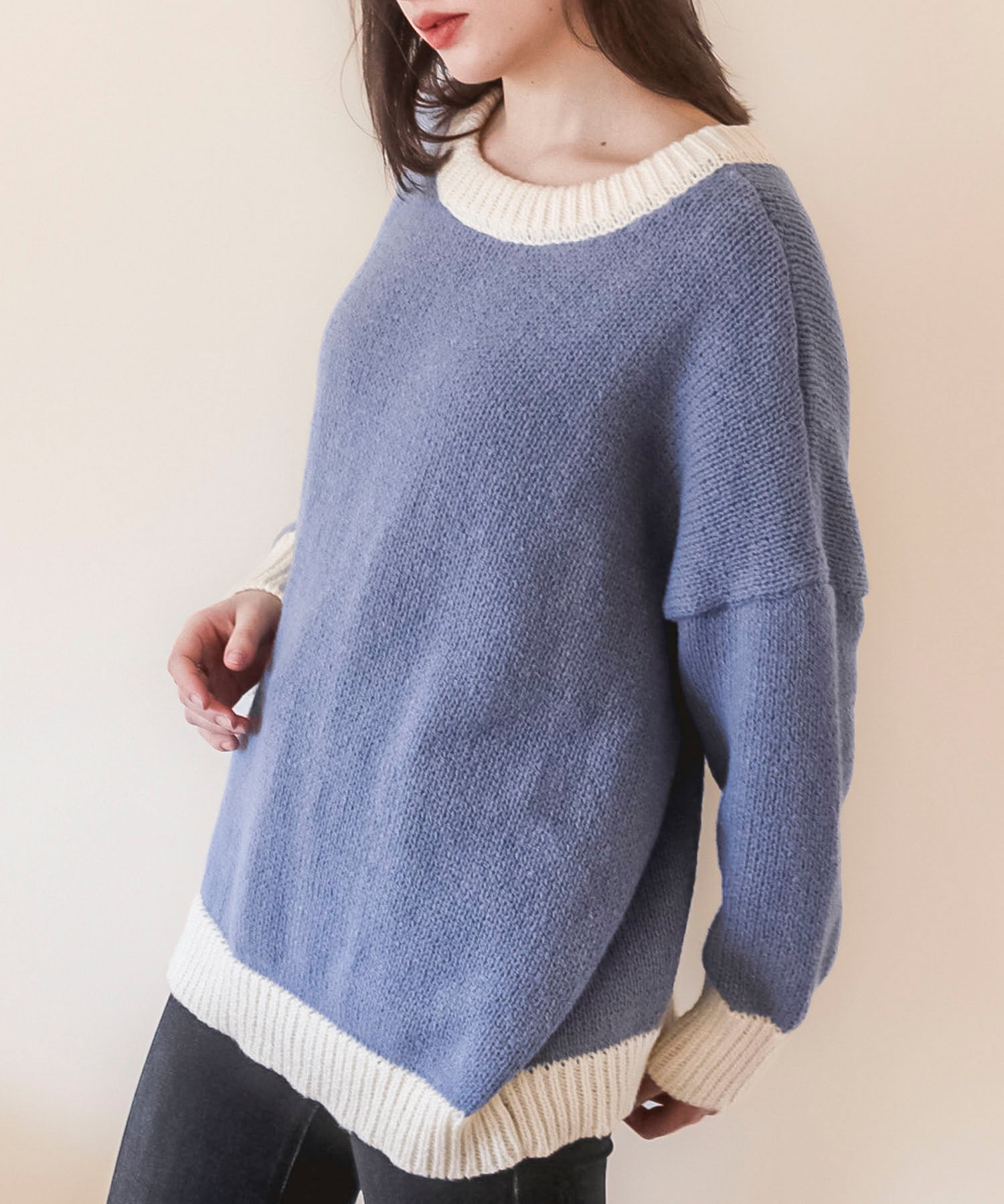 前後2way配色ニットプルオーバーsdpxyf6579 ブルーグレー