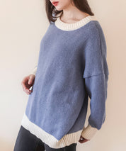 前後2way配色ニットプルオーバーsdpxyf6579 ブルーグレー