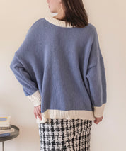 前後2way配色ニットプルオーバーsdpxyf6579 ブルーグレー