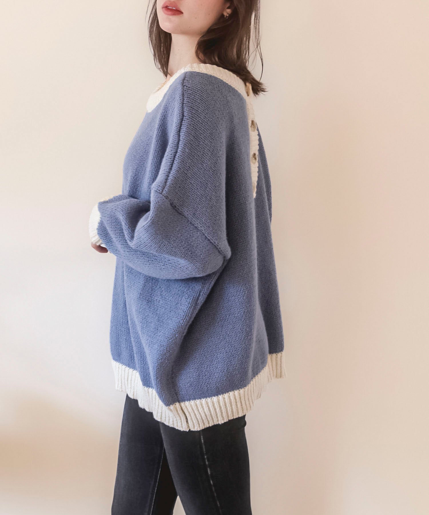 前後2way配色ニットプルオーバーsdpxyf6579 ブルーグレー