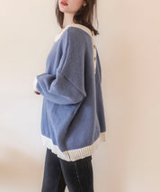 前後2way配色ニットプルオーバーsdpxyf6579 ブルーグレー