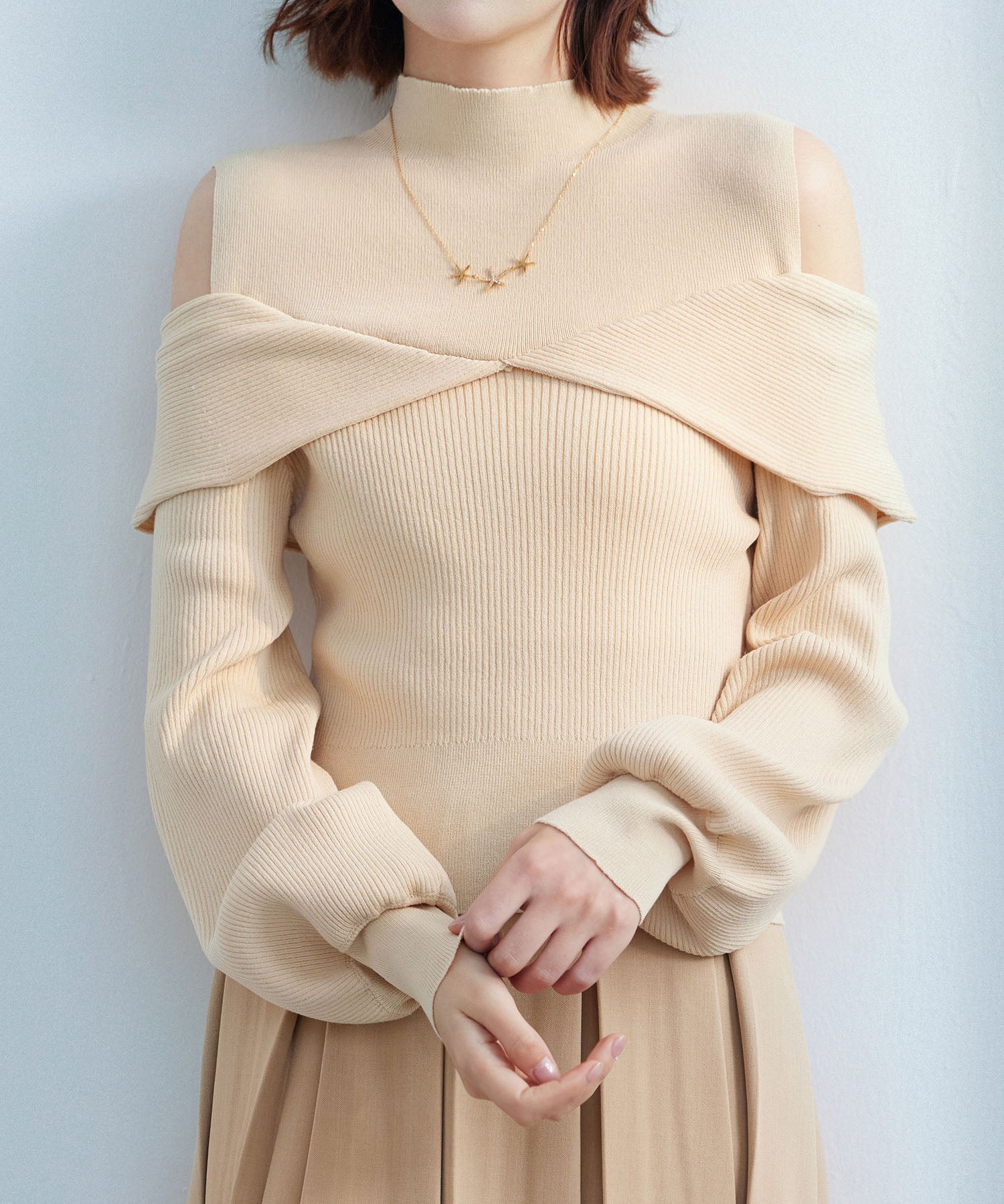 オープンショルダープチハイネックニットプルオーバーsdpxyf6582-103-14