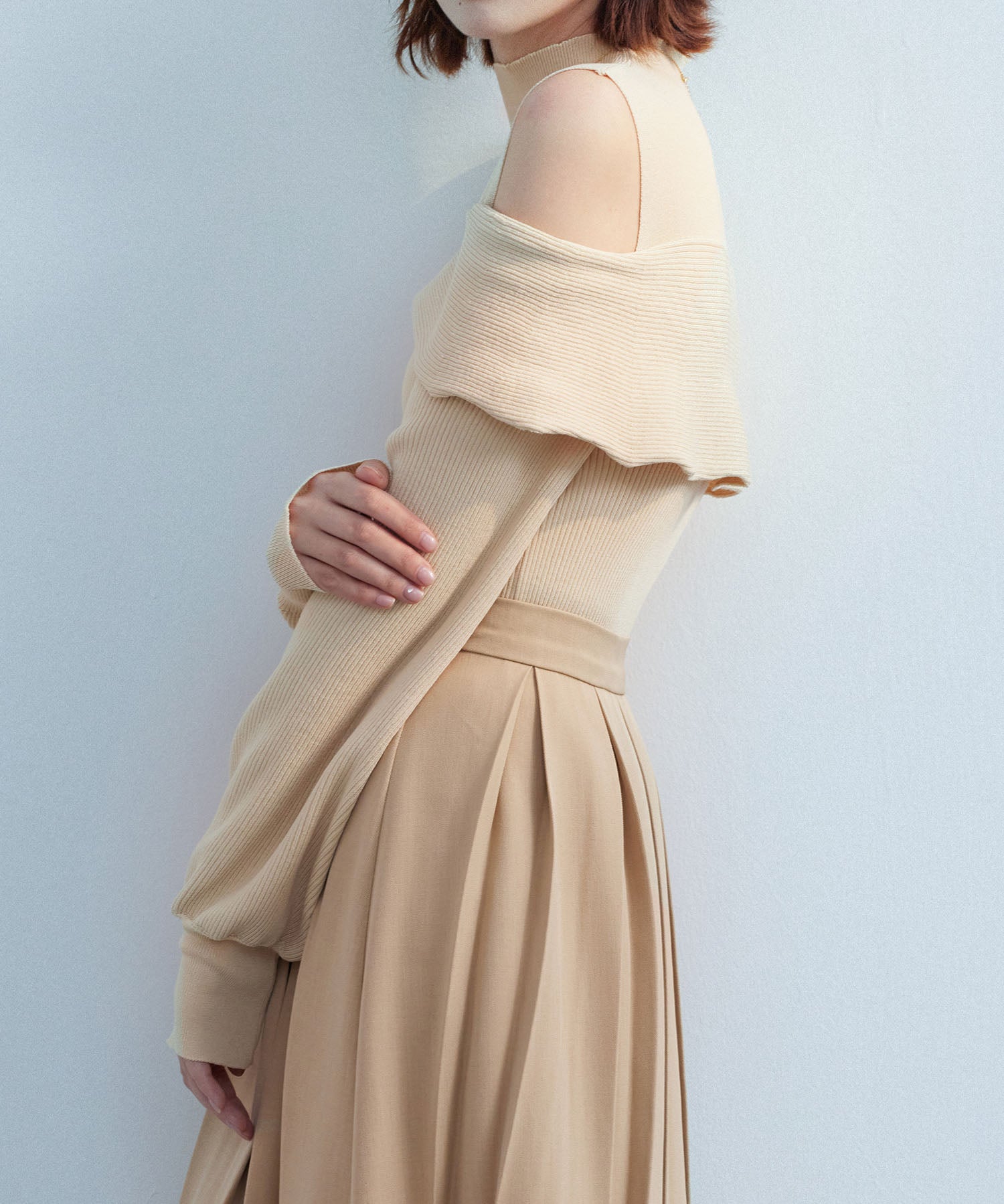 オープンショルダープチハイネックニットプルオーバーsdpxyf6582 ベージュ