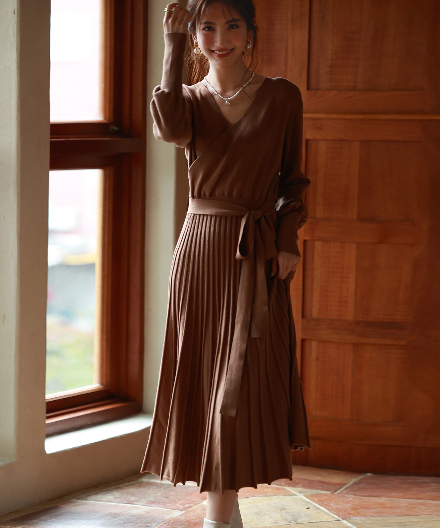 マトンスリーブカシュクールニットワンピースsdpxyf7005-103-17