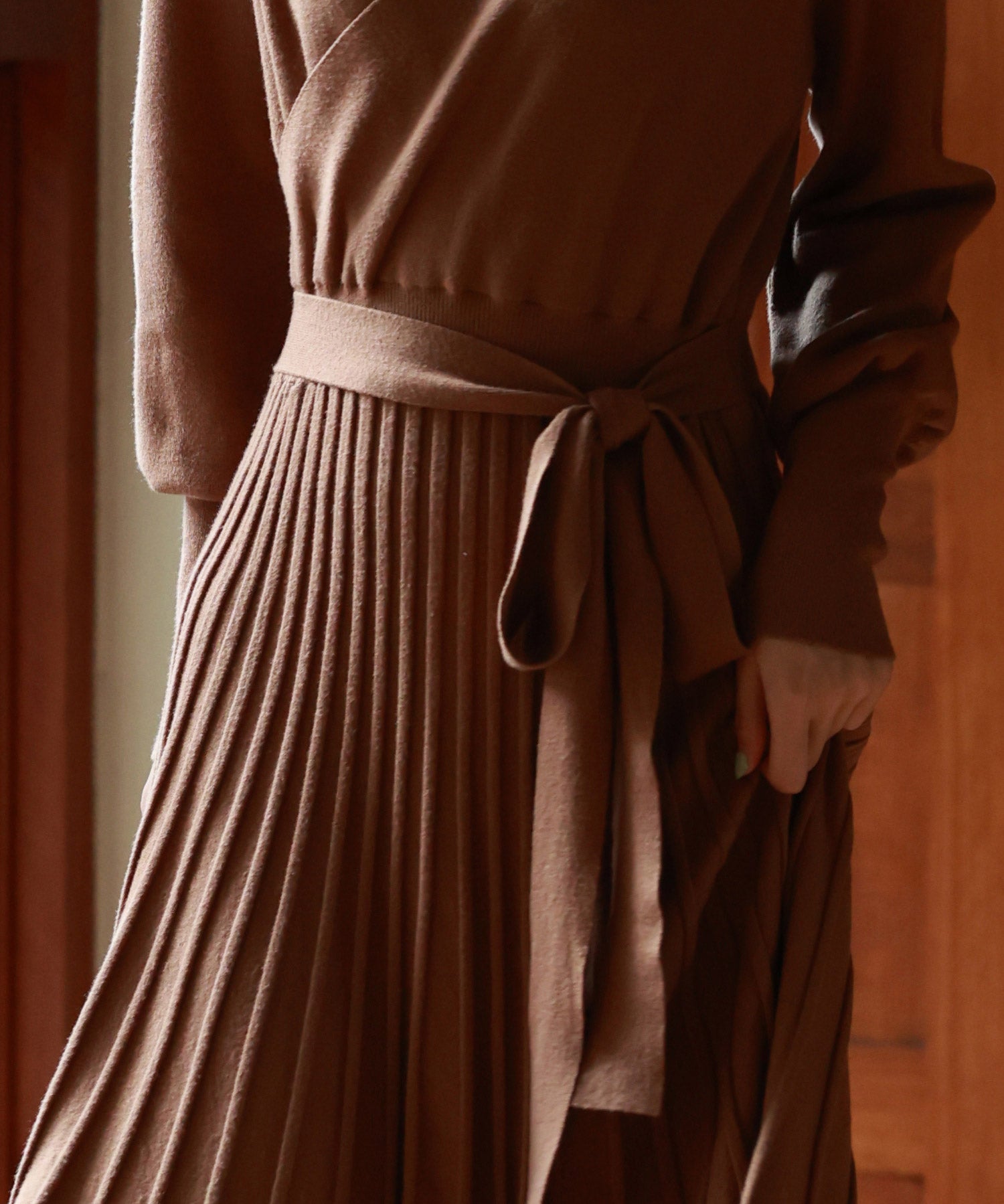 マトンスリーブカシュクールニットワンピースsdpxyf7005 ブラウン