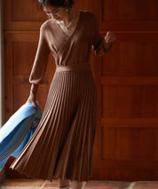 マトンスリーブカシュクールニットワンピースsdpxyf7005 ブラウン