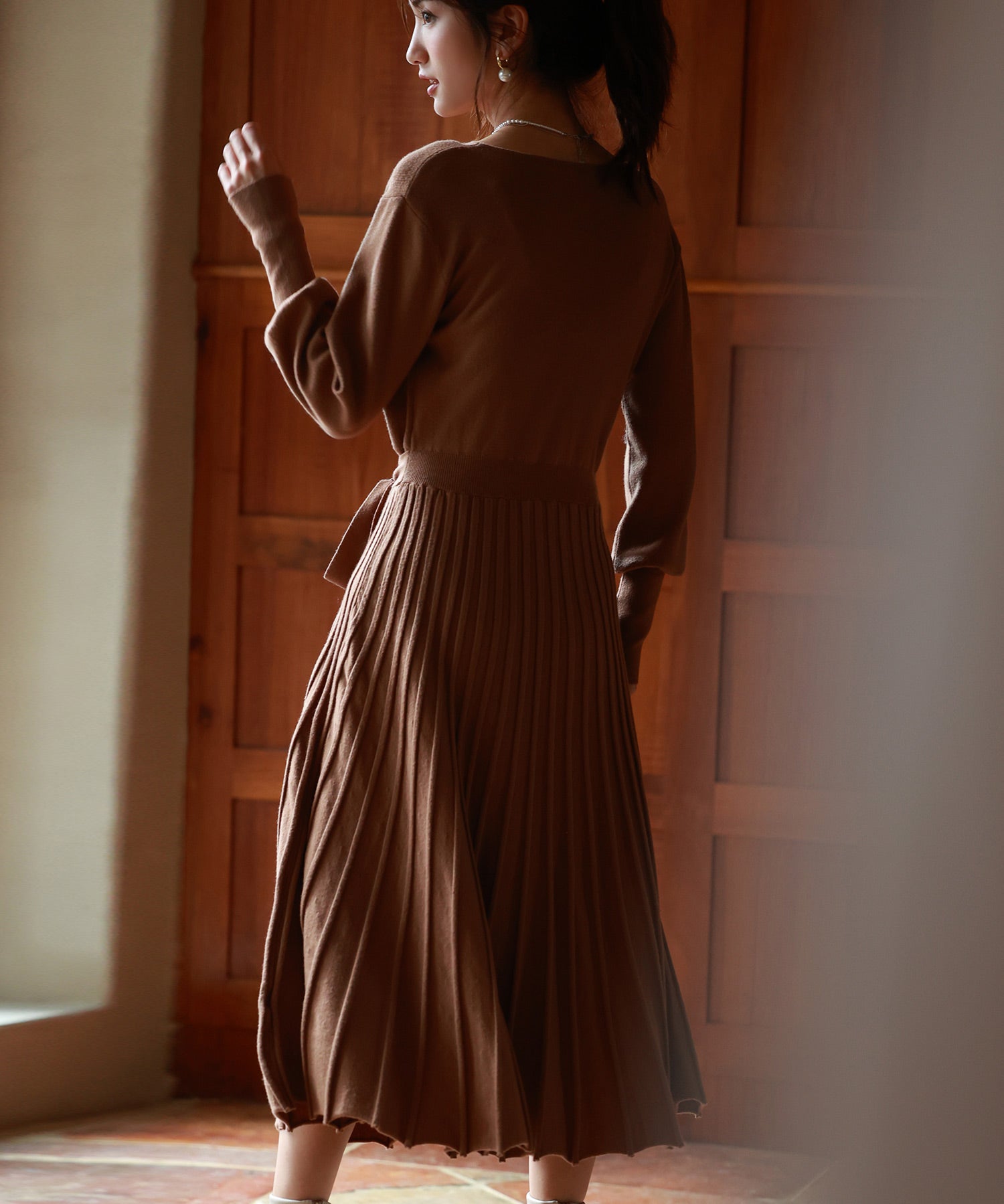 マトンスリーブカシュクールニットワンピースsdpxyf7005 ブラウン