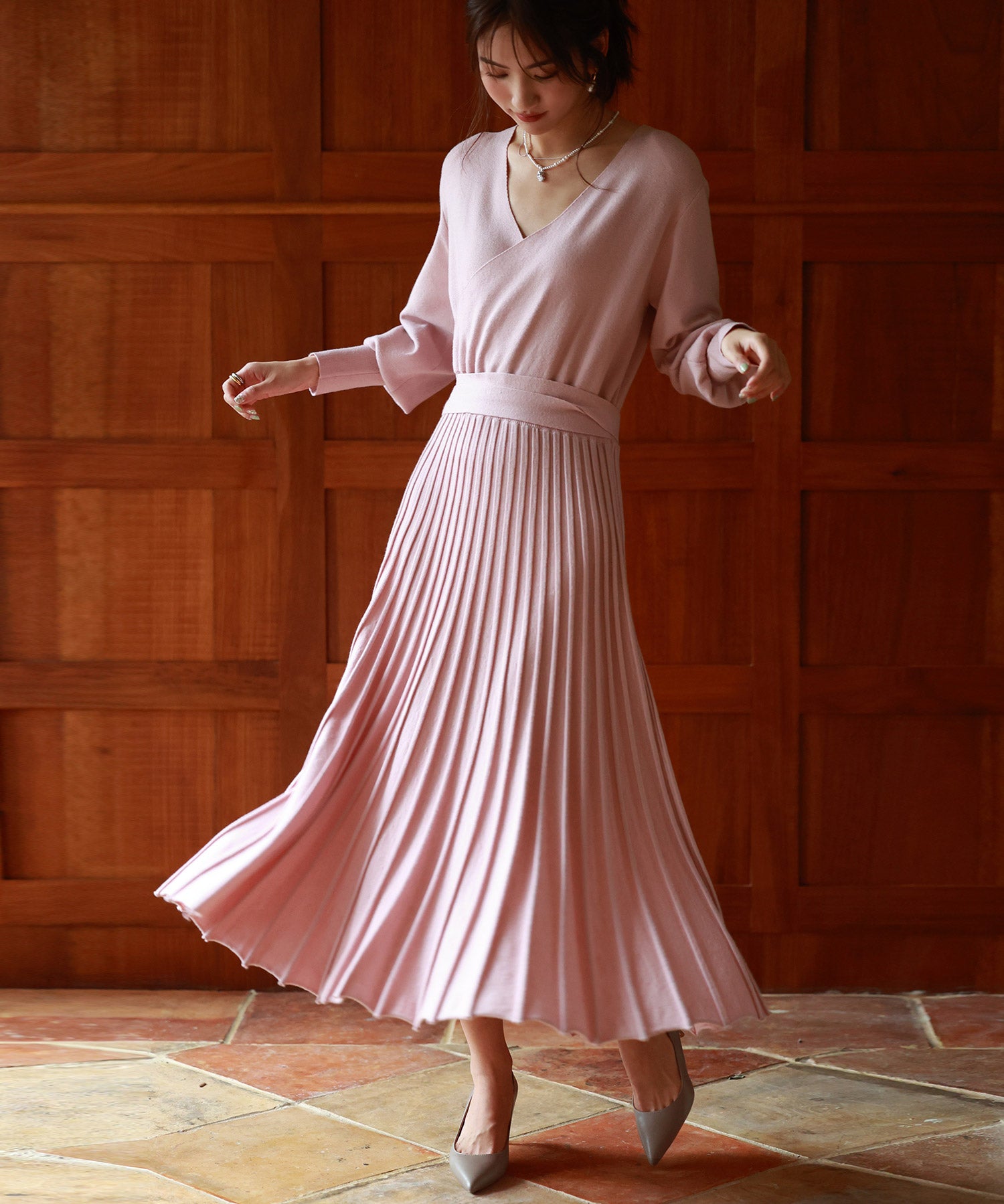 マトンスリーブカシュクールニットワンピースsdpxyf7005-103-26