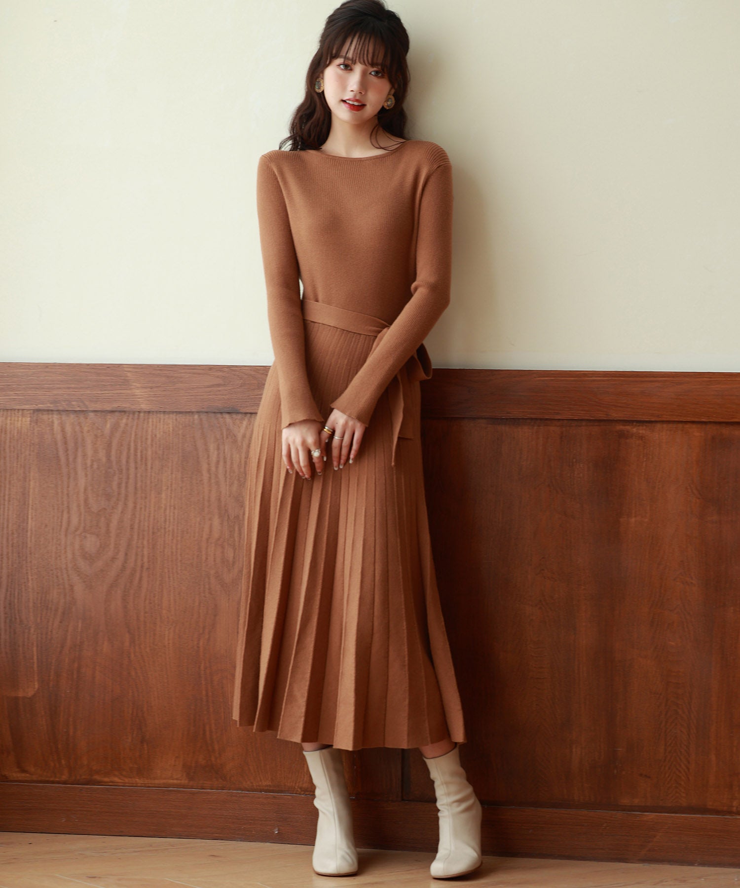 レイヤード風プリーツニットワンピースsdpxyf7017-103-17