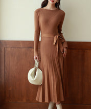 レイヤード風プリーツニットワンピースsdpxyf7017 ブラウン