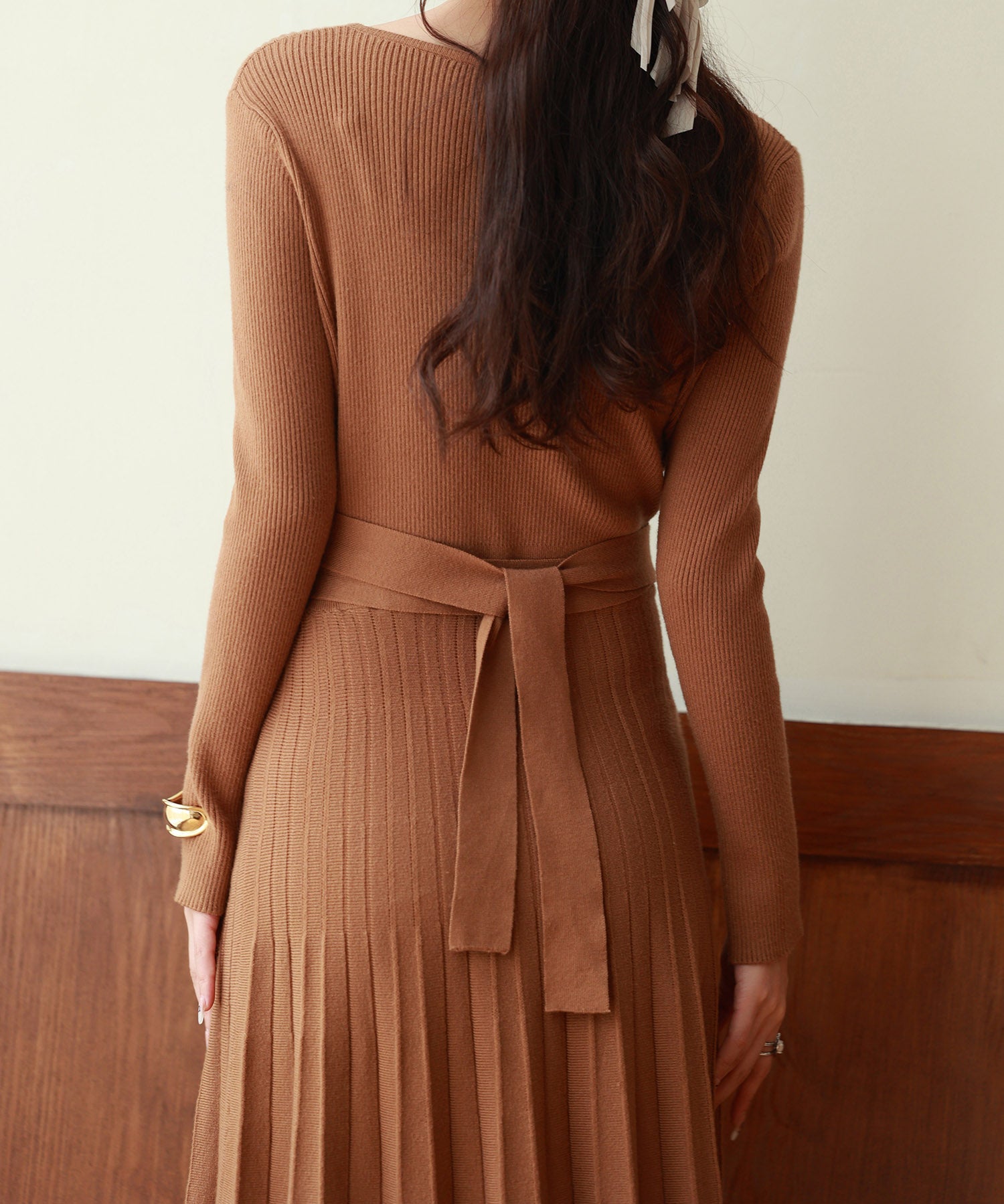 レイヤード風プリーツニットワンピースsdpxyf7017 ブラウン