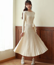 レイヤード風プリーツニットワンピースsdpxyf7017 アイボリー