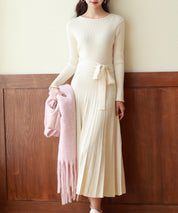 レイヤード風プリーツニットワンピースsdpxyf7017 アイボリー