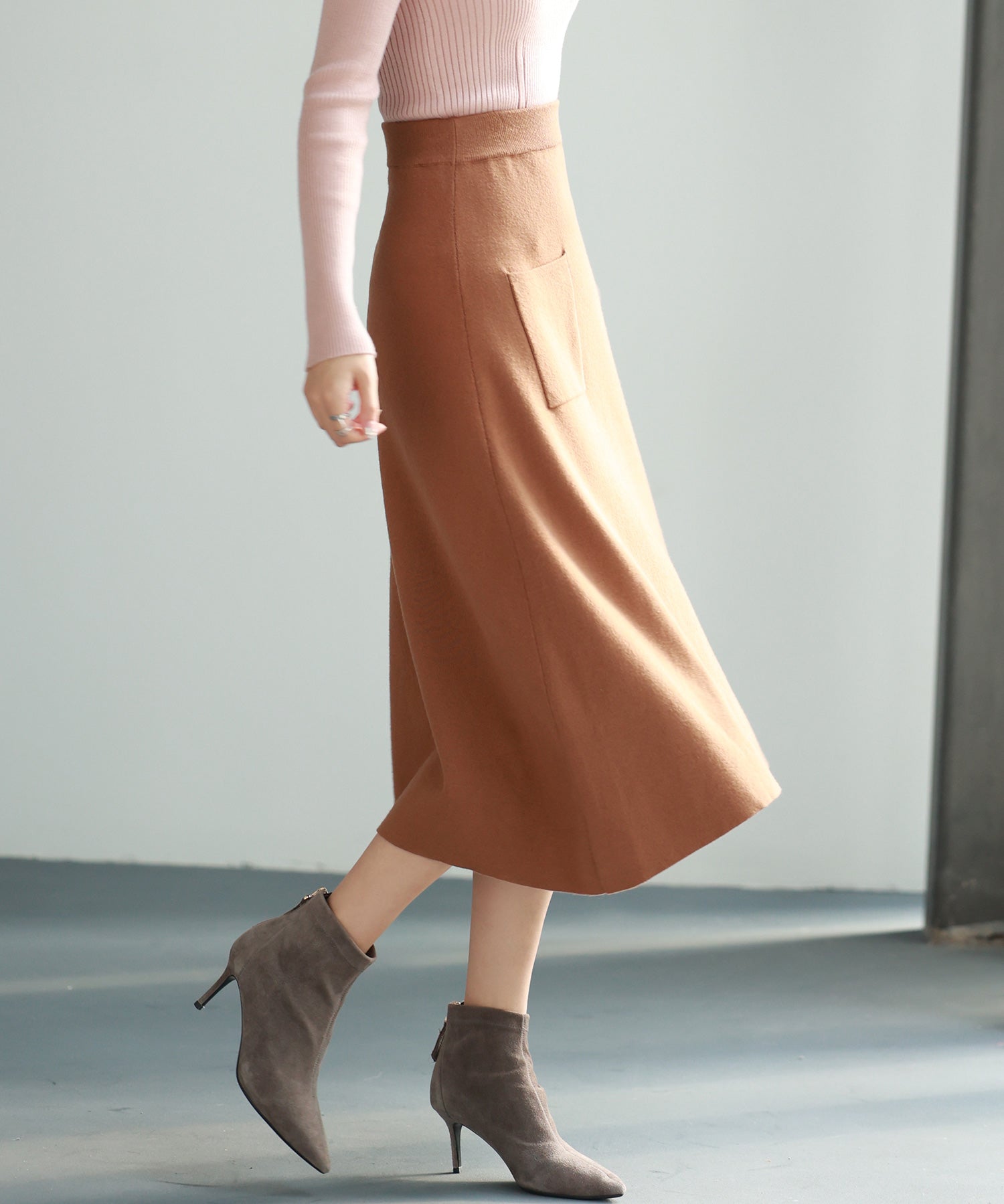 イレギュラーヘムニットフレアスカートsdpxyf7028 ブラウン