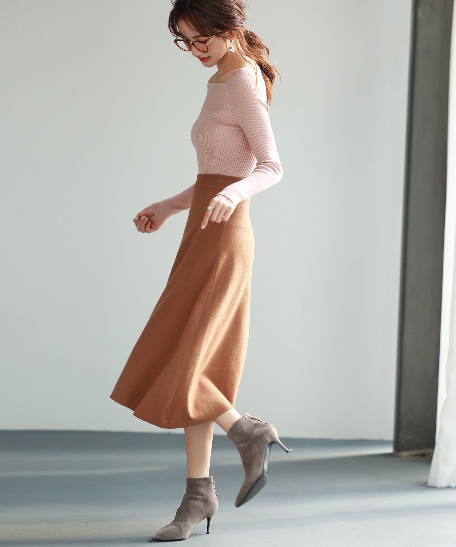 イレギュラーヘムニットフレアスカートsdpxyf7028 ブラウン