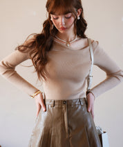 イレギュラーネックニットプルオーバーsdpxyf7042 ベージュ