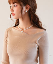 イレギュラーネックニットプルオーバーsdpxyf7042 ベージュ